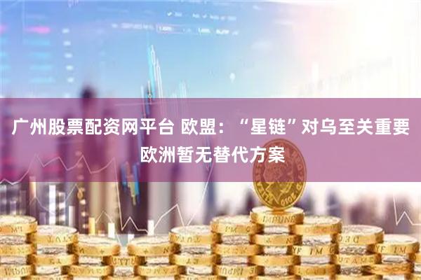 广州股票配资网平台 欧盟：“星链”对乌至关重要 欧洲暂无替代方案